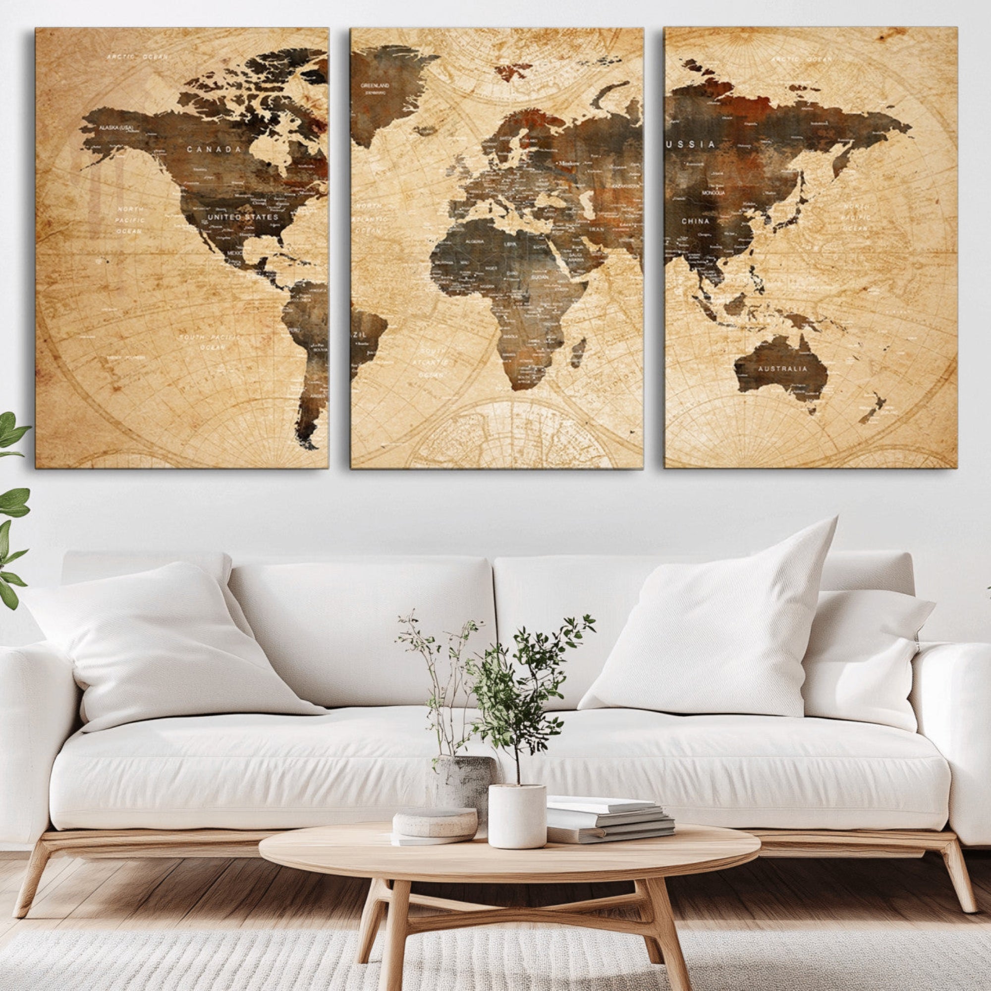 13813-MGV-CV-36X24-Push Pin World Map Canvas Print – Framed Travel Tracker Wall Art for Couples, Perfect Anniversary Gift and Home Decor
