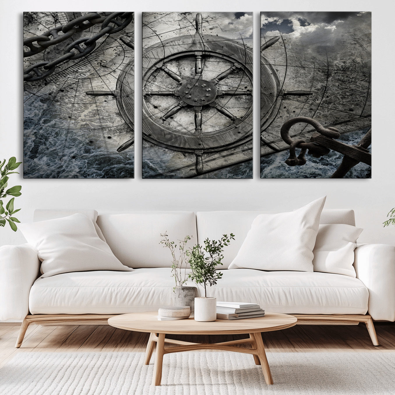 -Ship Steering Wheel Vintage Wall Art Canvas Print
