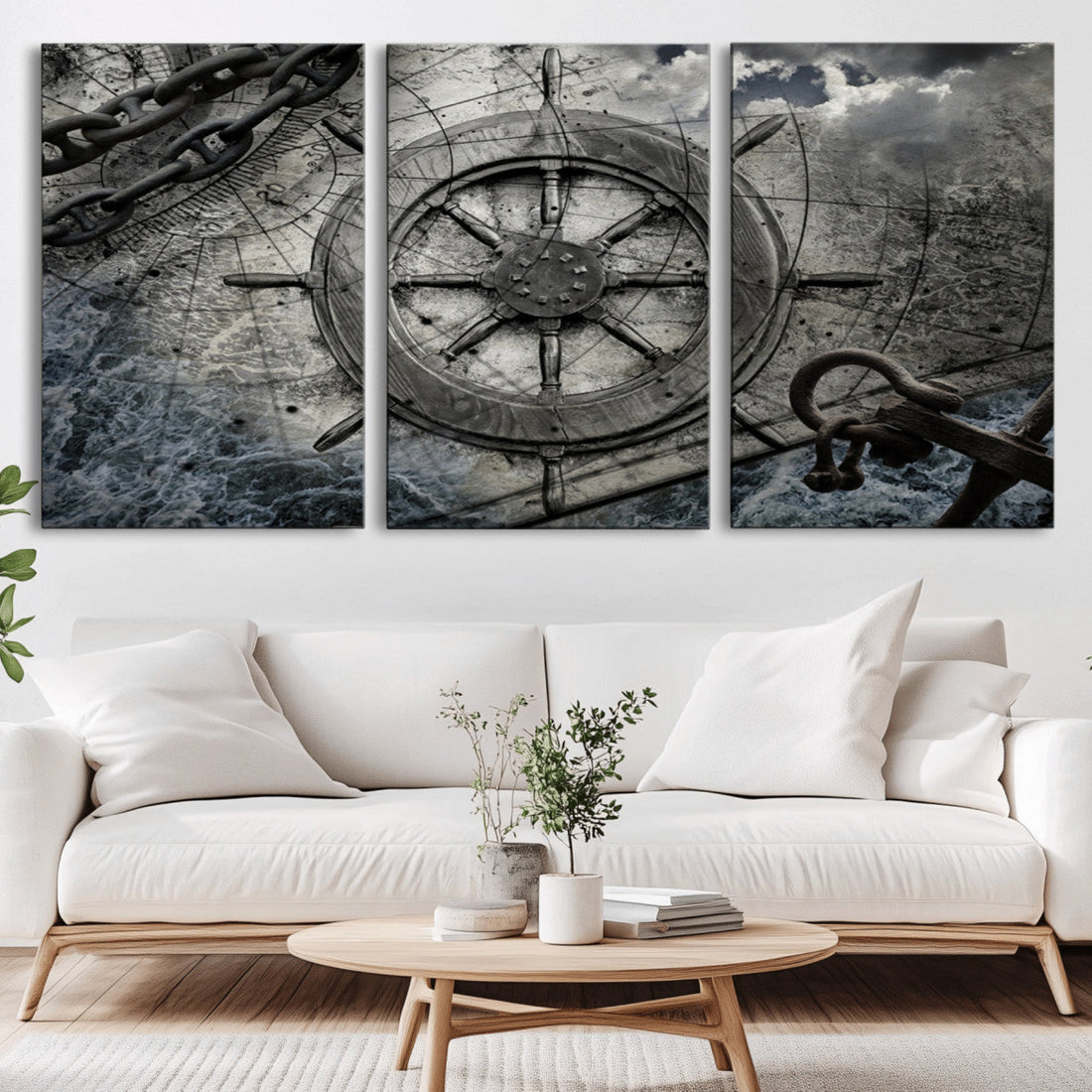 Ship Steering Wheel Vintage Wall Art Canvas Print