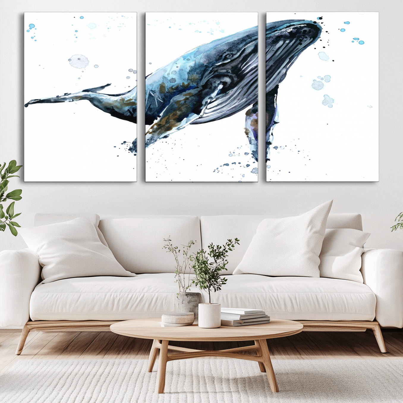 -Watercolor Whale Wall Art Canvas Print