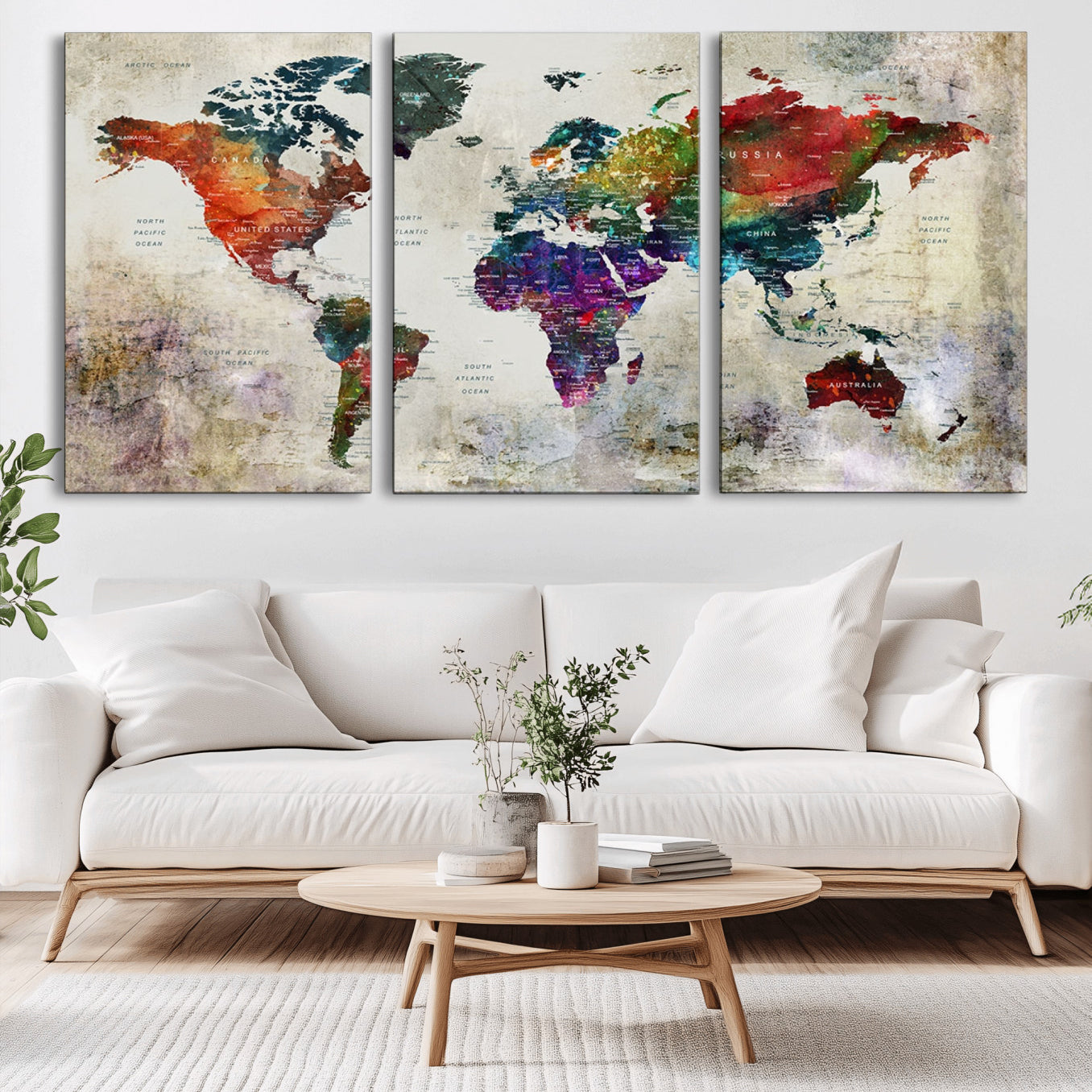 -Push Pin World Map Canvas Print – Framed Travel Map Wall Art for Couples, Anniversary Gift, Modern Home or Office Decor