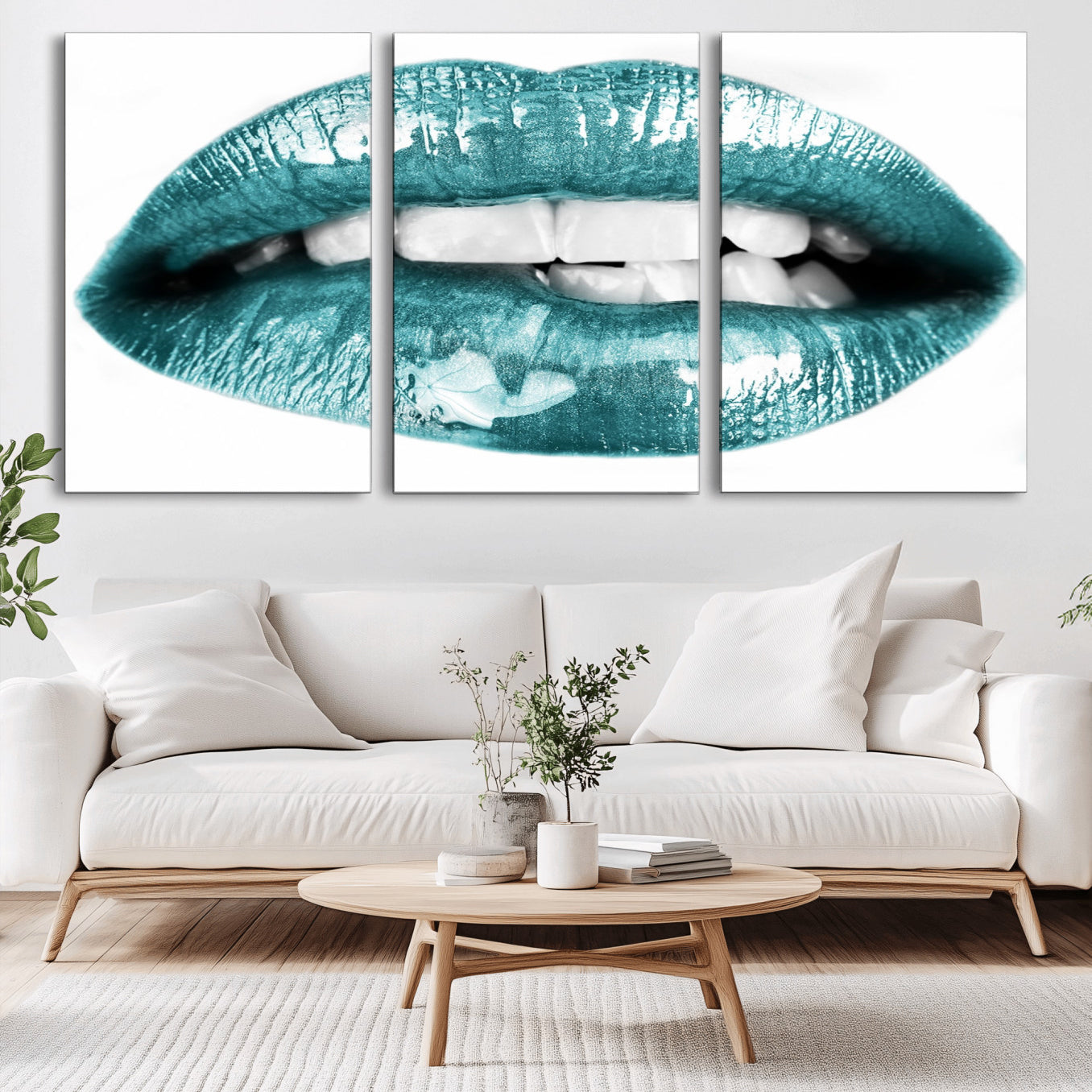 -Blue Lips Wall Art Canvas Print