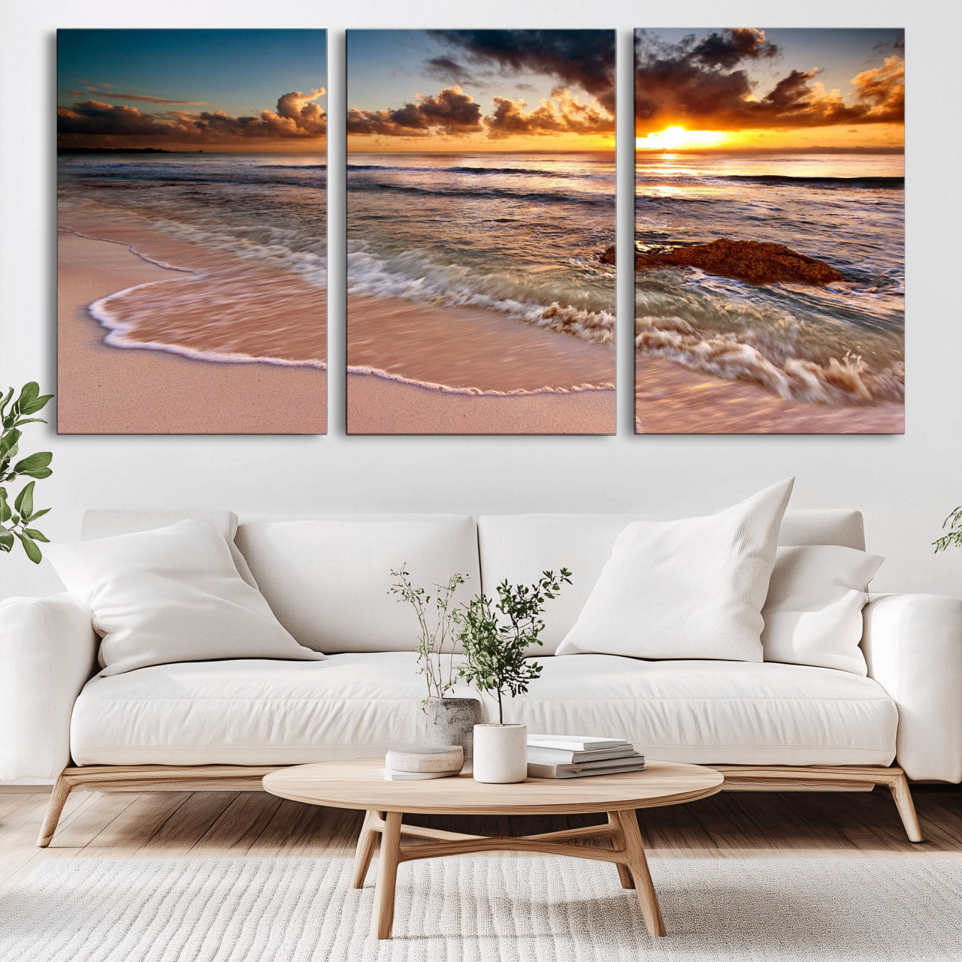 -Sunset on Ocean Wall Art Canvas Print