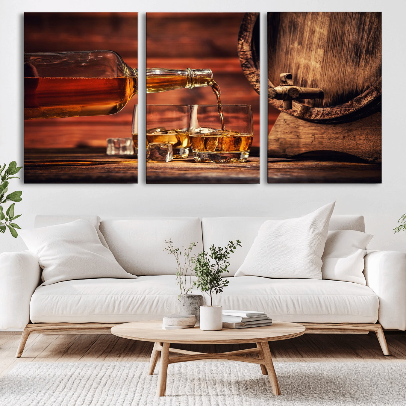-Whiskey and Cigar Canvas Wall Art | 3 Panel Bar Room Decor for Home Lounge, Office, or Man Cave |