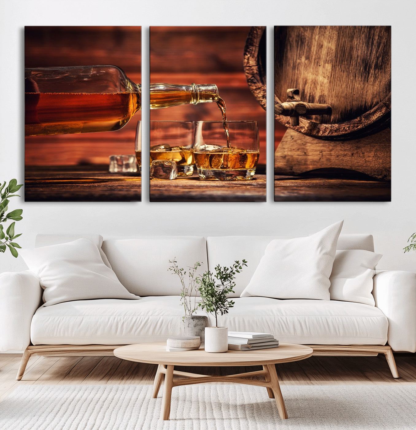 -Whiskey and Cigar Canvas Wall Art | 3 Panel Bar Room Decor for Home Lounge, Office, or Man Cave |