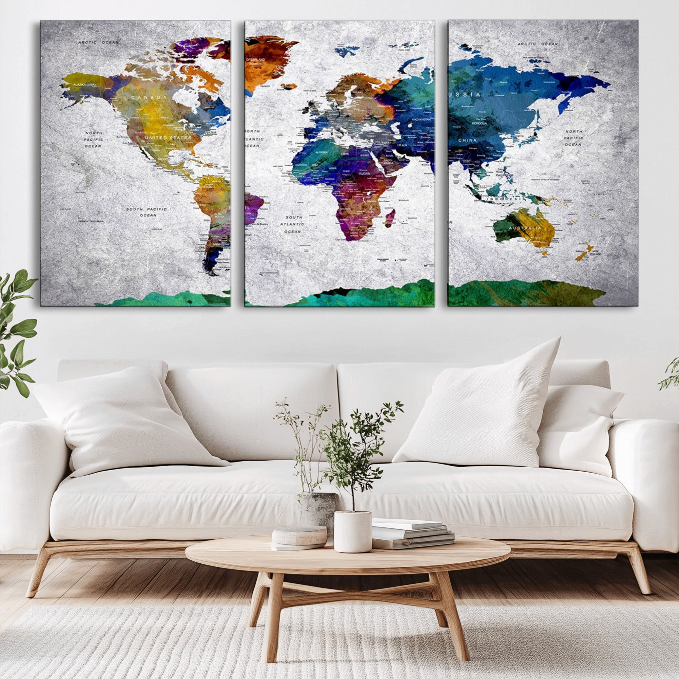 26840-MGV-CV-36X24-Push Pin World Map Canvas Print – Framed Travel Tracker Wall Art for Couples, Anniversary Gift and Modern Home Decor