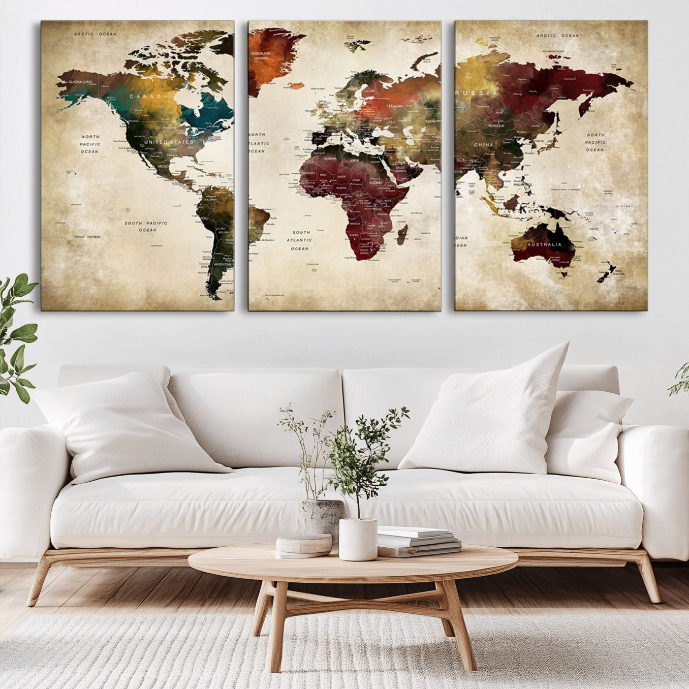 63870-MGV-CV-36X24-World Map Wall Art Canvas Print, Framed Push Pin Map Art Picture Print, Abstract Traveller Map Perfect Modern Decor Artwork for Living Room or Office Decor