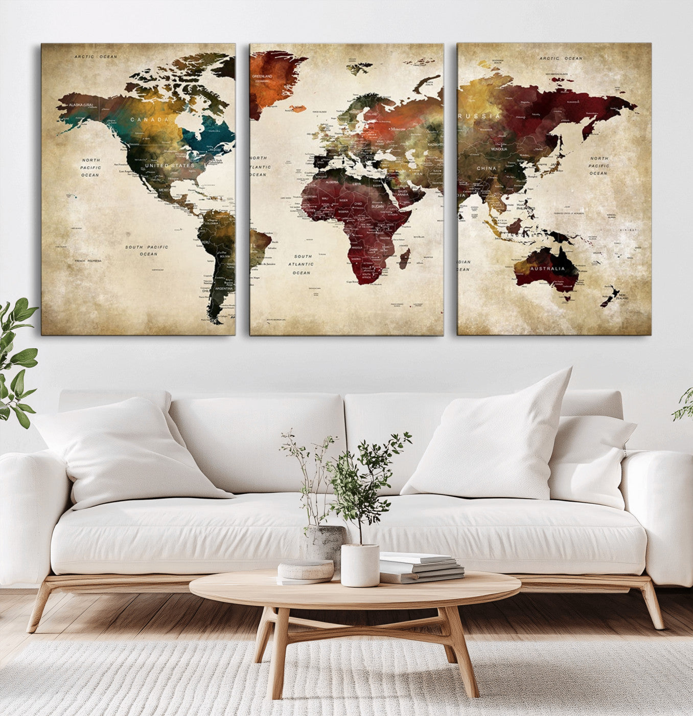 -World Map Wall Art Canvas Print, Framed Push Pin Map Art Picture Print, Abstract Traveller Map Perfect Modern Decor Artwork for Living Room or Office Decor