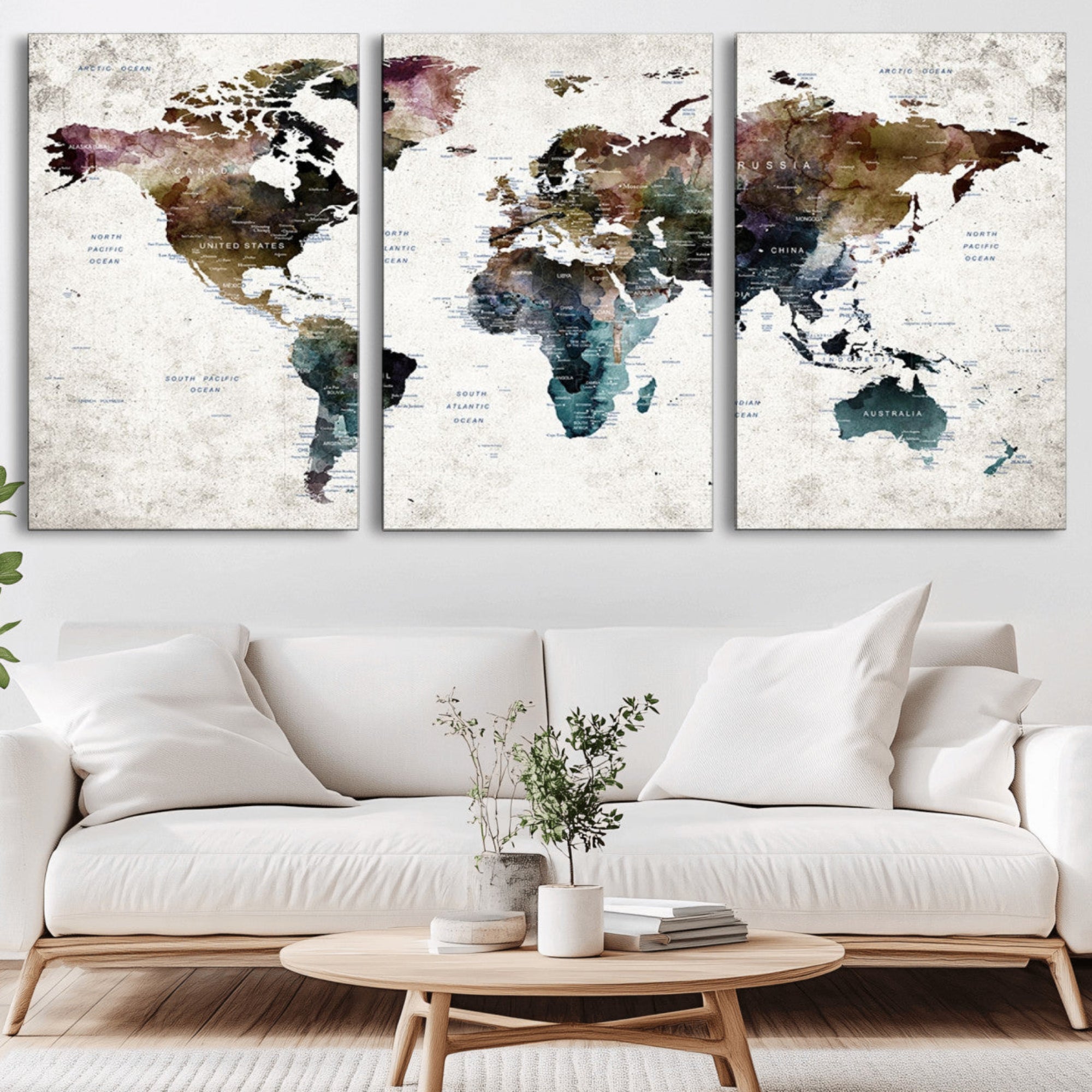 42478-MGV-CV-36X24-Push Pin World Map Canvas Print – Framed Travel Map Wall Art for Couples, Anniversary Gift, Modern Home or Office Decor
