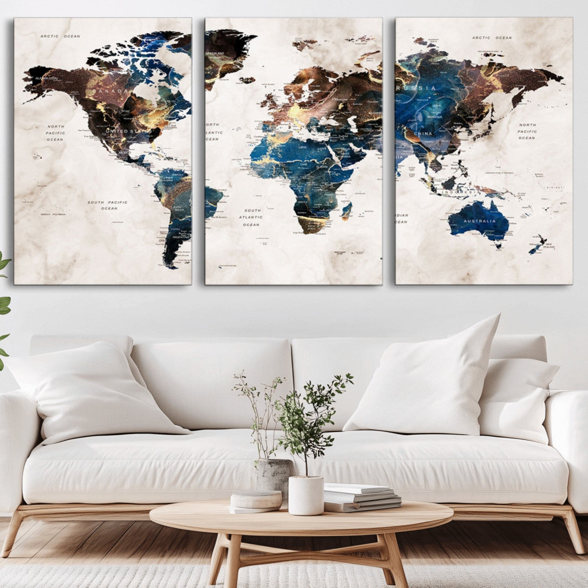 24408-MGV-CV-36X24-Push Pin World Map Canvas Print – Framed Travel Map Wall Art for Couples, Anniversary Gift, Modern Home or Office Decor