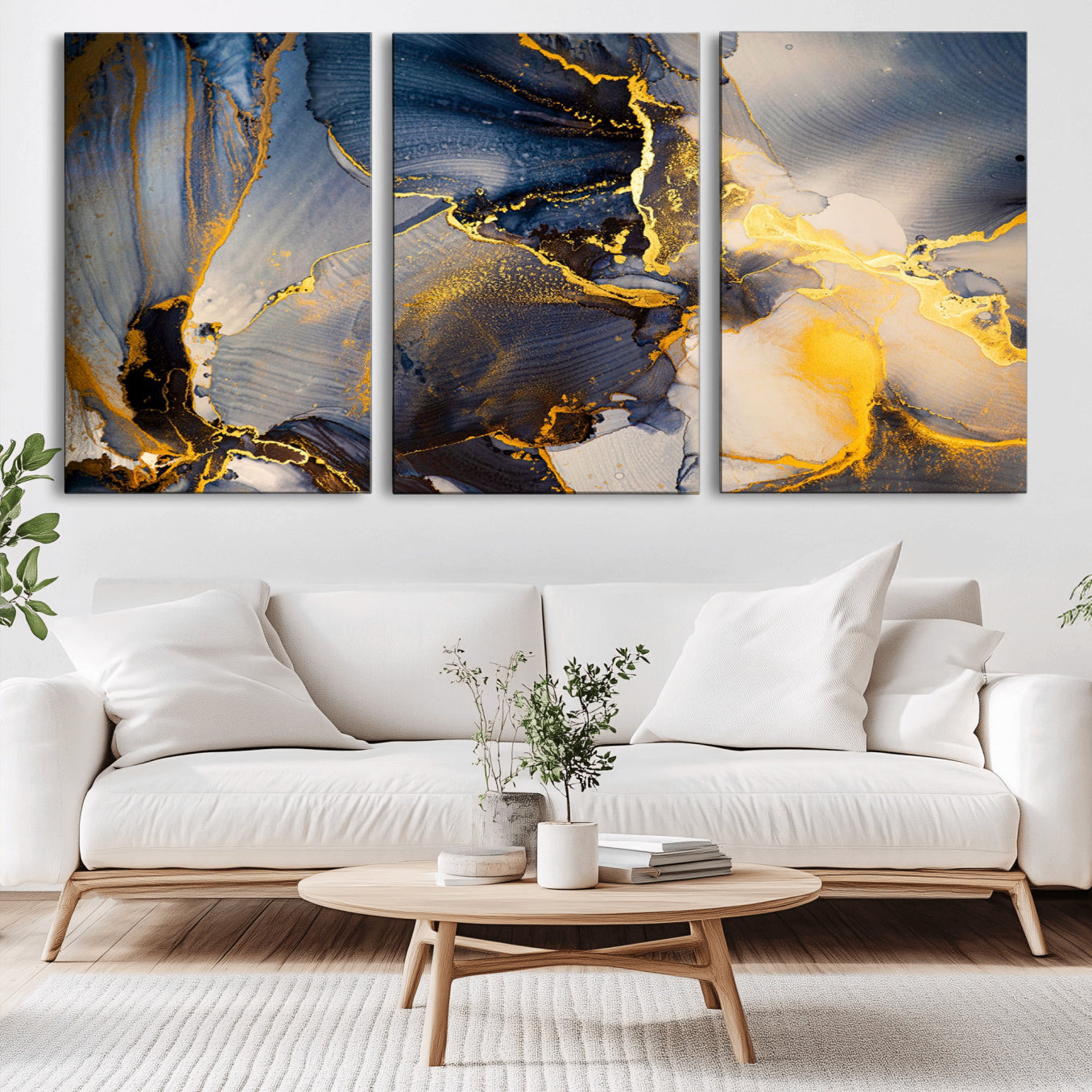 -Large Abstract Wall Art Print - Gold and Blue Abstract Canvas Wall Art | Fluid Ink Modern Luxury