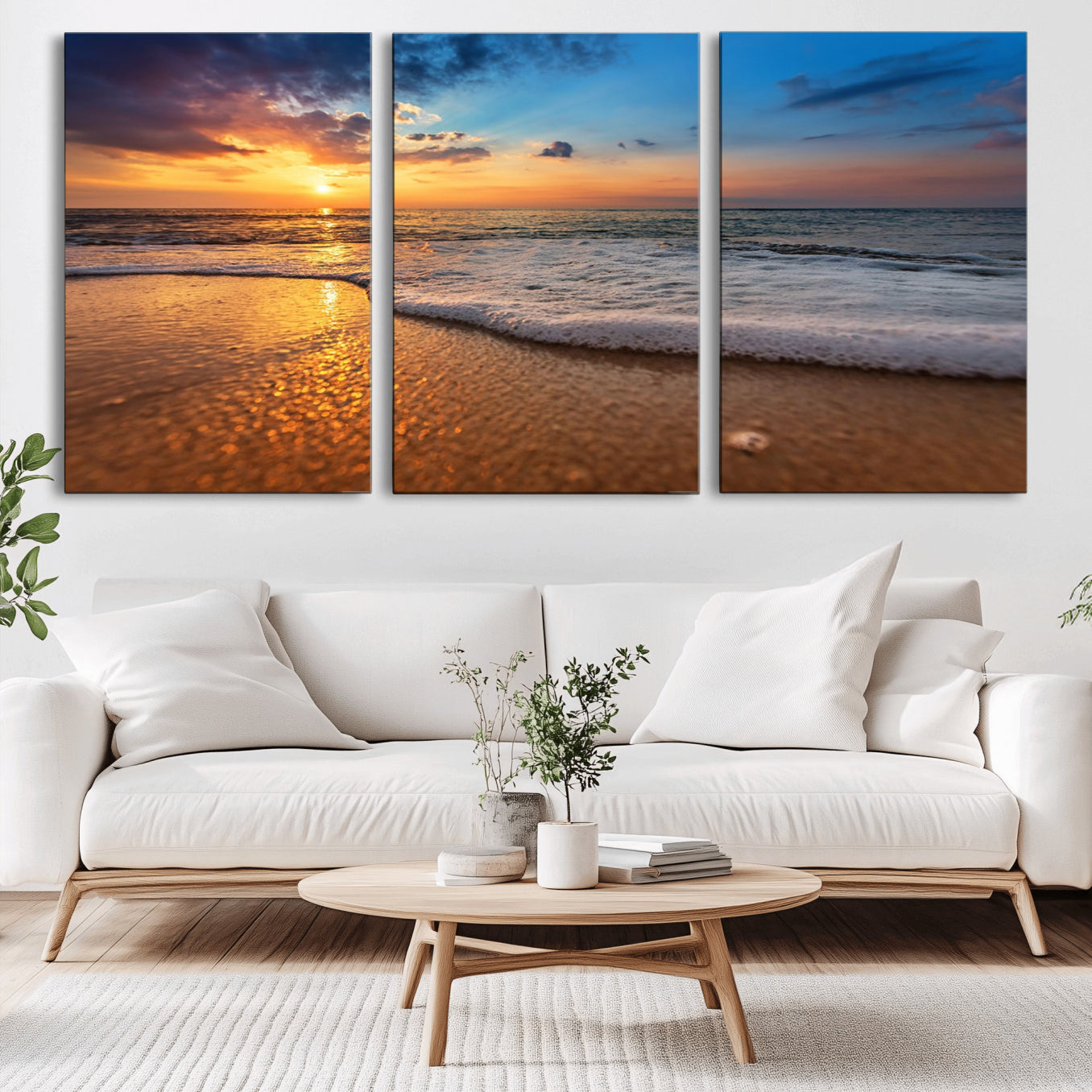 -Sunset and Beach at Night Wall Art Canvas Print