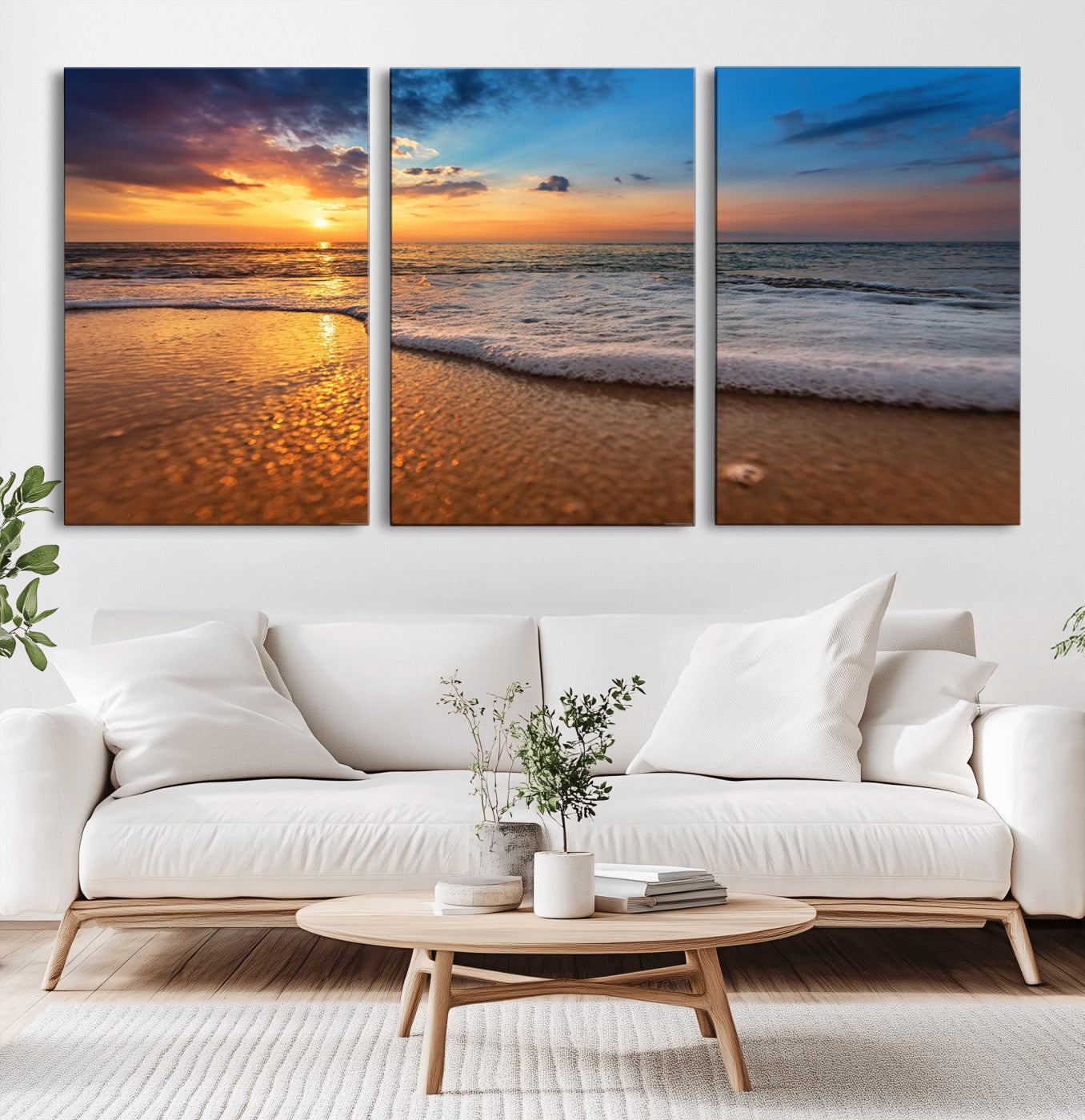 -Sunset and Beach at Night Wall Art Canvas Print