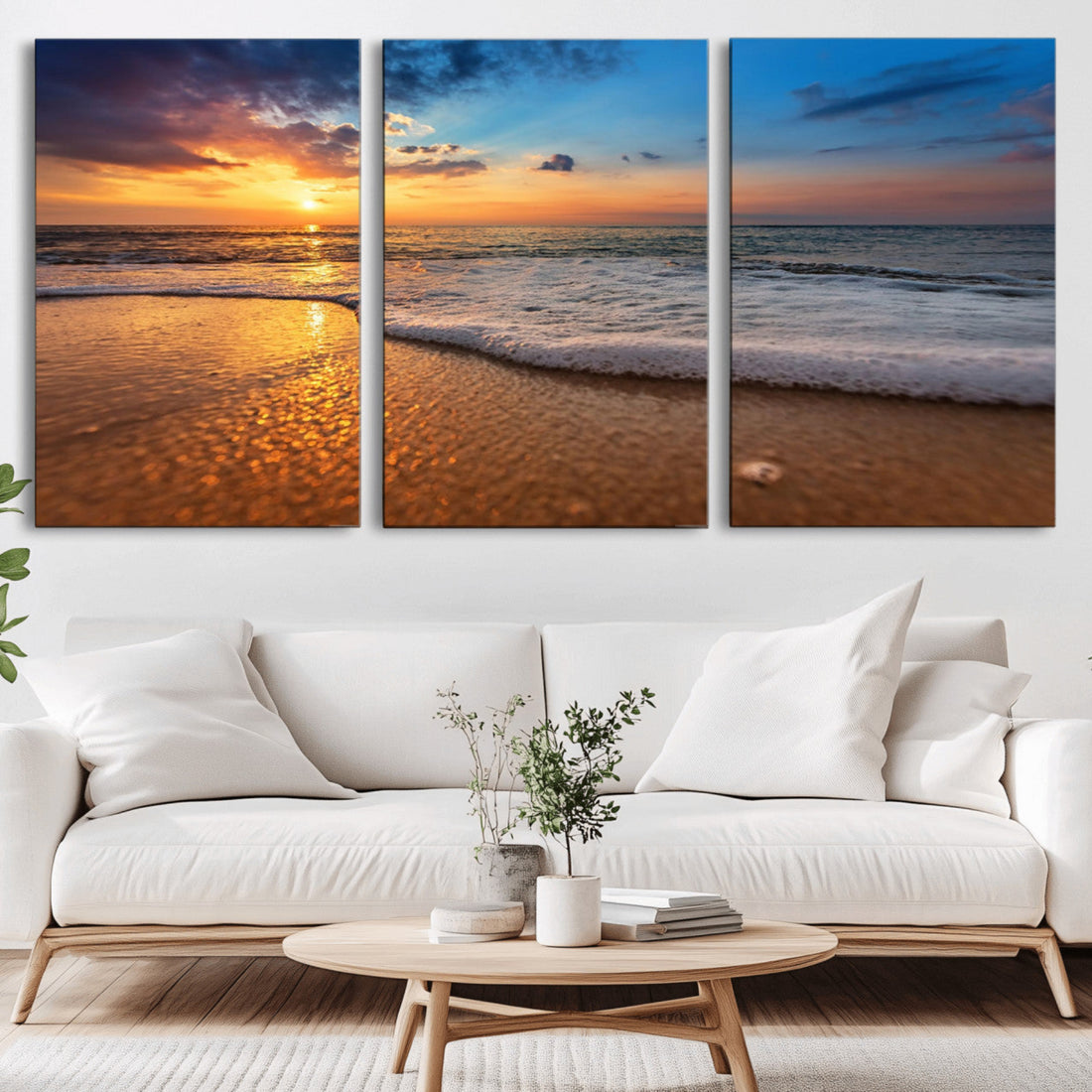 Sunset and Beach at Night Wall Art Canvas Print