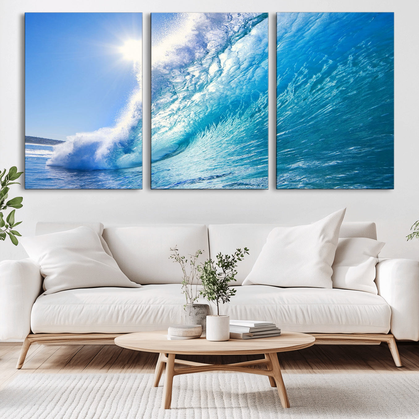 -Blue Big Wave Surfing Ocean Canvas Wall Art Artwork Print