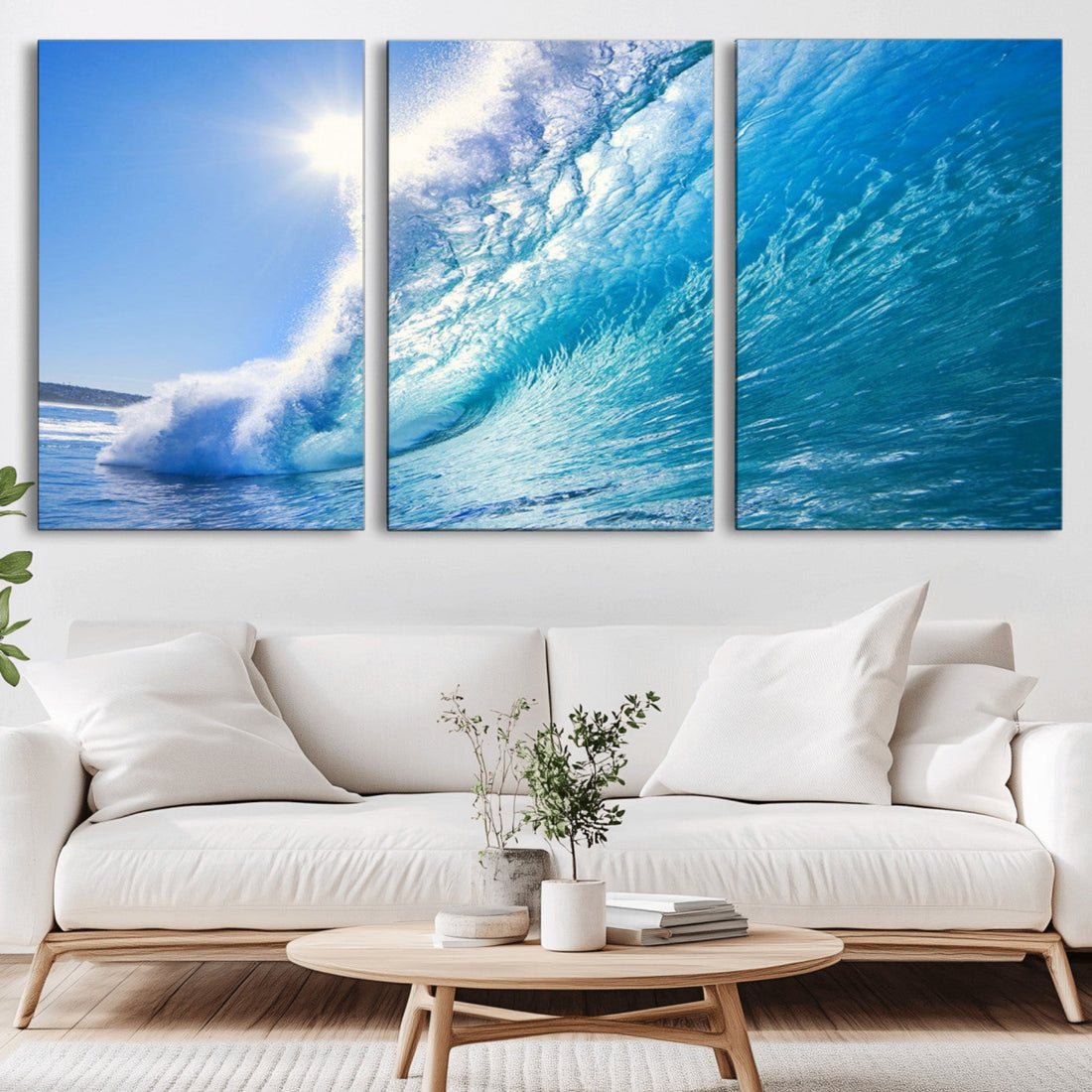 Blue Big Wave Surfing Ocean Canvas Wall Art Artwork Print