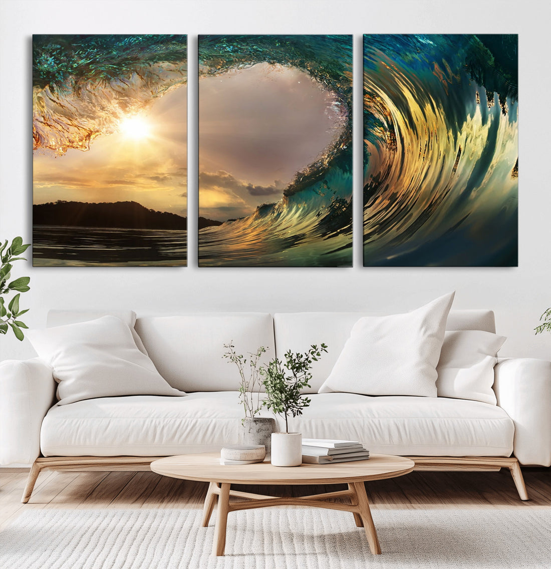 Golden Wave Sunset Canvas Print | Large Coastal Wall Art for Nature Lovers