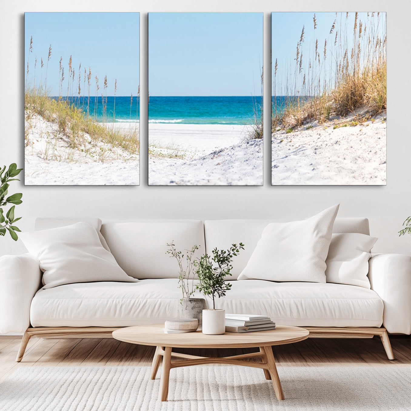 -Serene Coastal Dune Path with Ocean View, 3-Panel Beach Canvas Wall Art, Tranquil Seascape Giclee