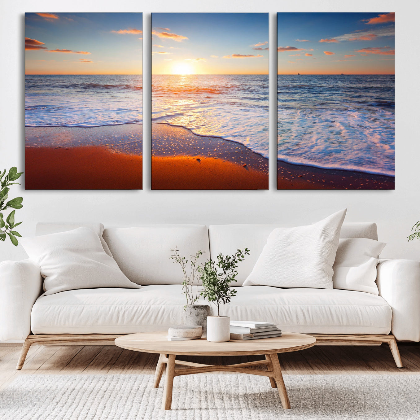 96736-MGV-CV-60X30-3P-Ocean Beach Canvas Wall Art Beach Canvas, Coastal Sunset Tropical Island Beach Sunset Artwork Print