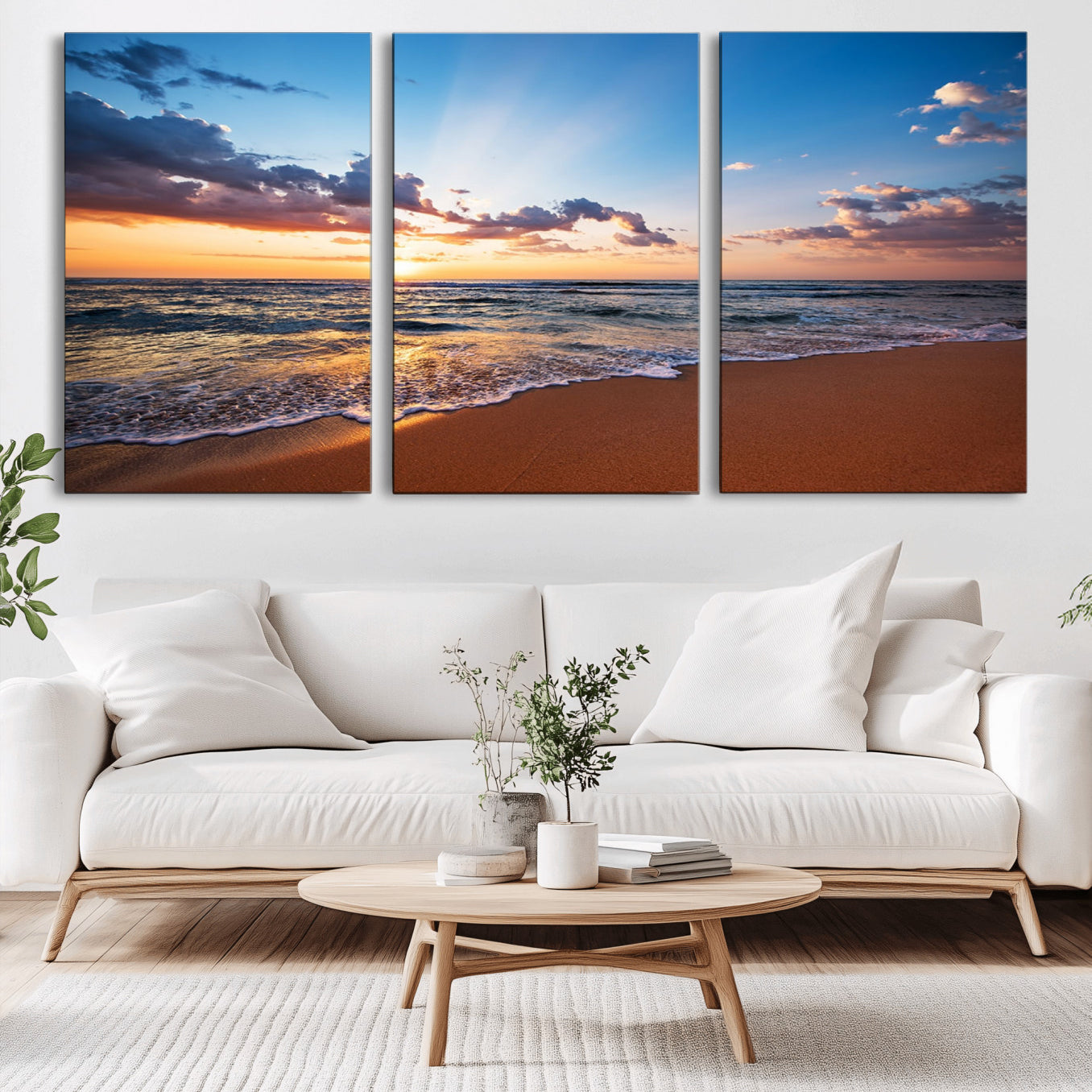 -Serene Ocean Sunset Canvas Print, Golden Hour Beach Wall Art, Giclee Canvas with Gallery Wrap and