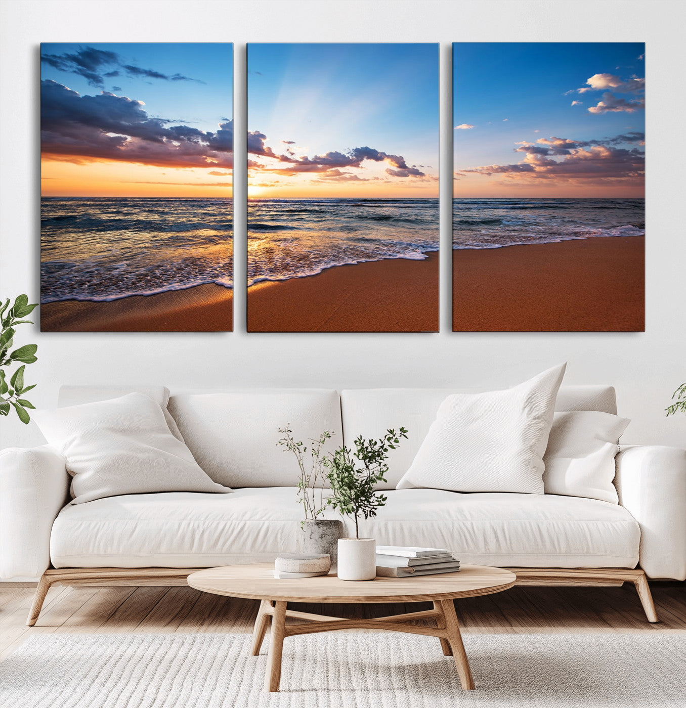 -Serene Ocean Sunset Canvas Print, Golden Hour Beach Wall Art, Giclee Canvas with Gallery Wrap and
