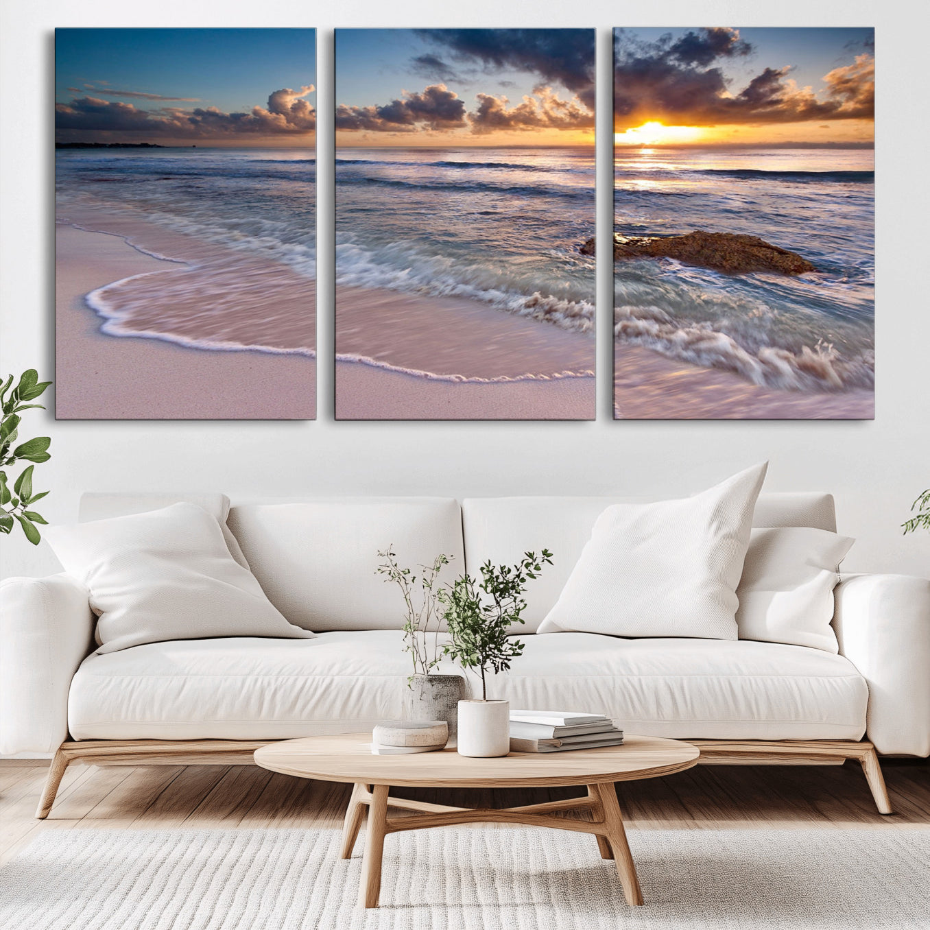 -Sea Ocean Sunset Beach Wall Art Canvas Print