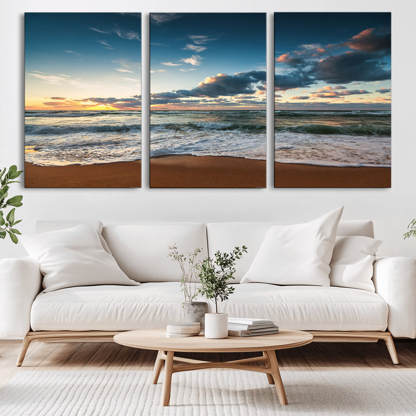 -Ocean Beach Wall Art Canvas Print Sunset Artwork Print Coastal Wall Art