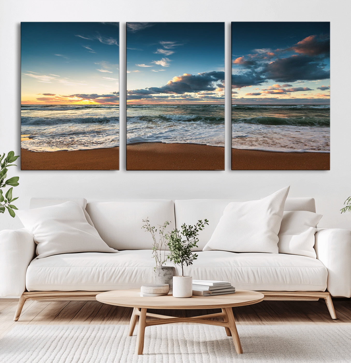 -Ocean Beach Wall Art Canvas Print Sunset Artwork Print Coastal Wall Art