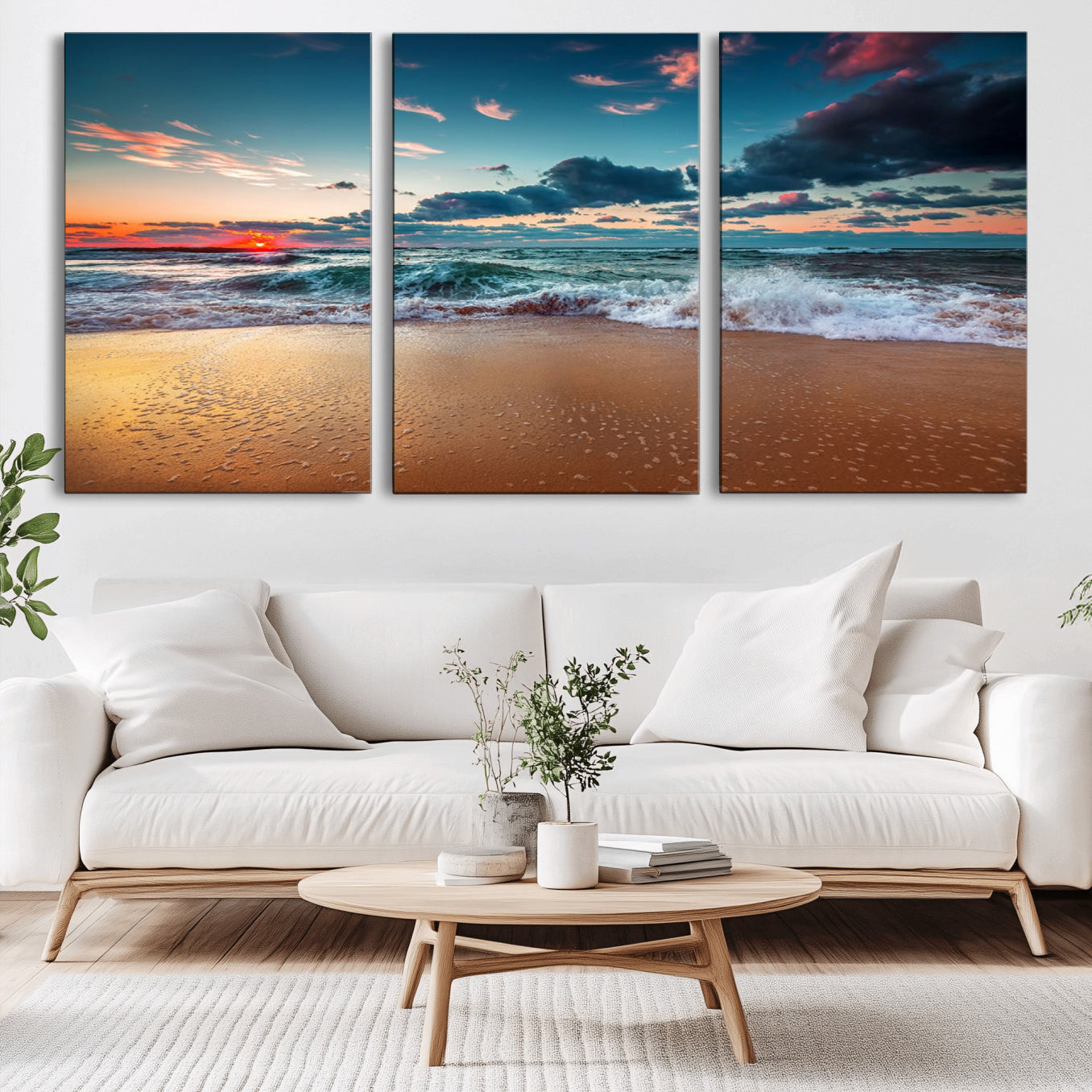 -Sunset on Beach Wall Art Ocean Beach Canvas Print