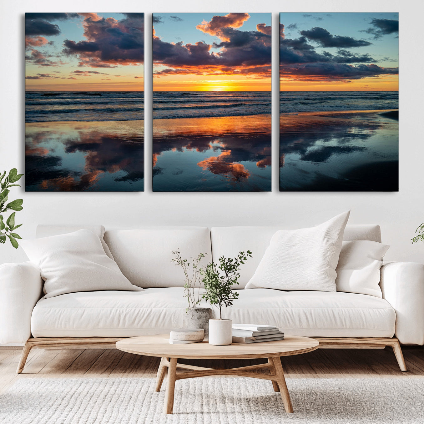 -Beach Sunset Print - Stunning Ocean Canvas Artwork with Sunset Reflection Design for Elegant Home or