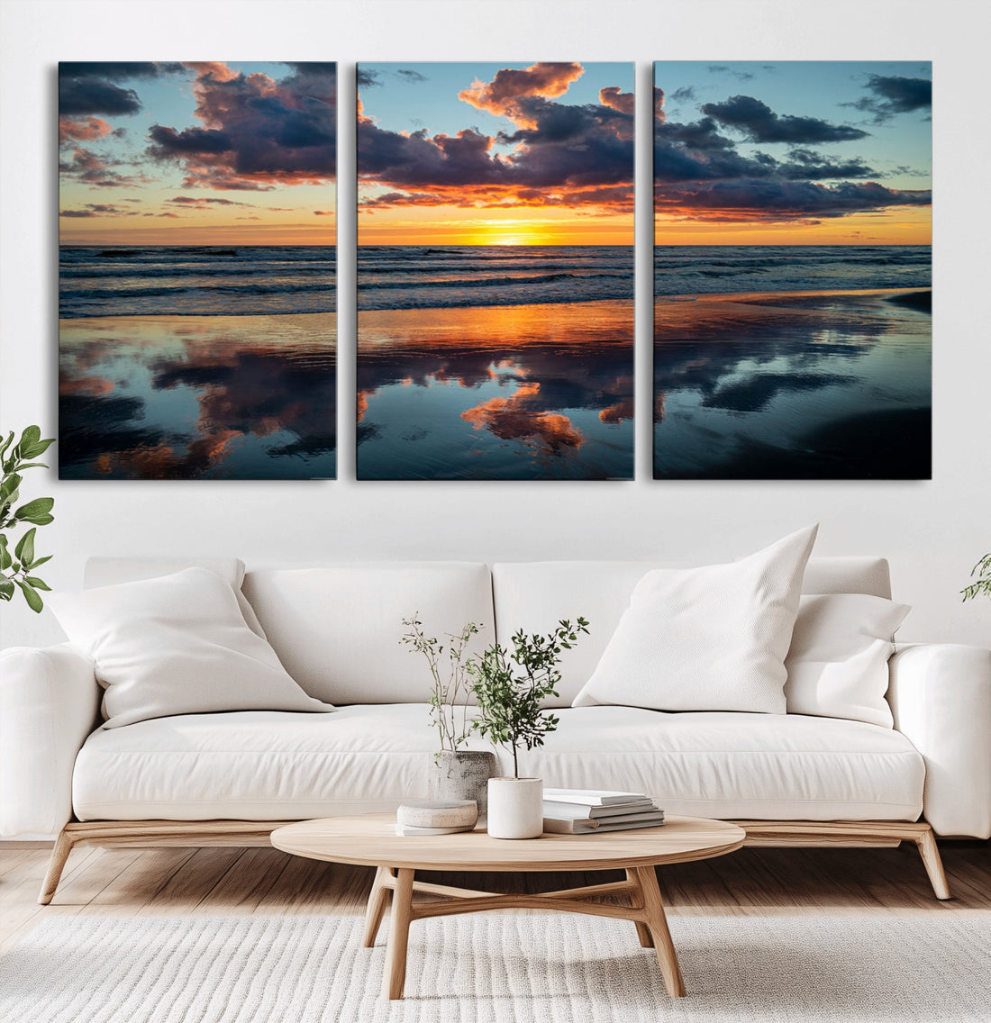 Beach Sunset Print | Ocean Canvas Artwork with Sunset Reflection for Home or Office