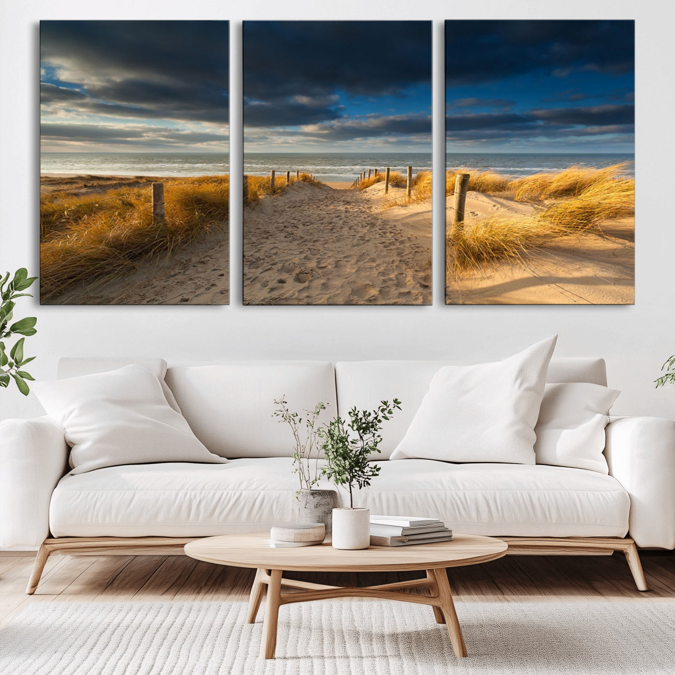 -Ocean Beach Dark Clouds Wall Art Canvas Print