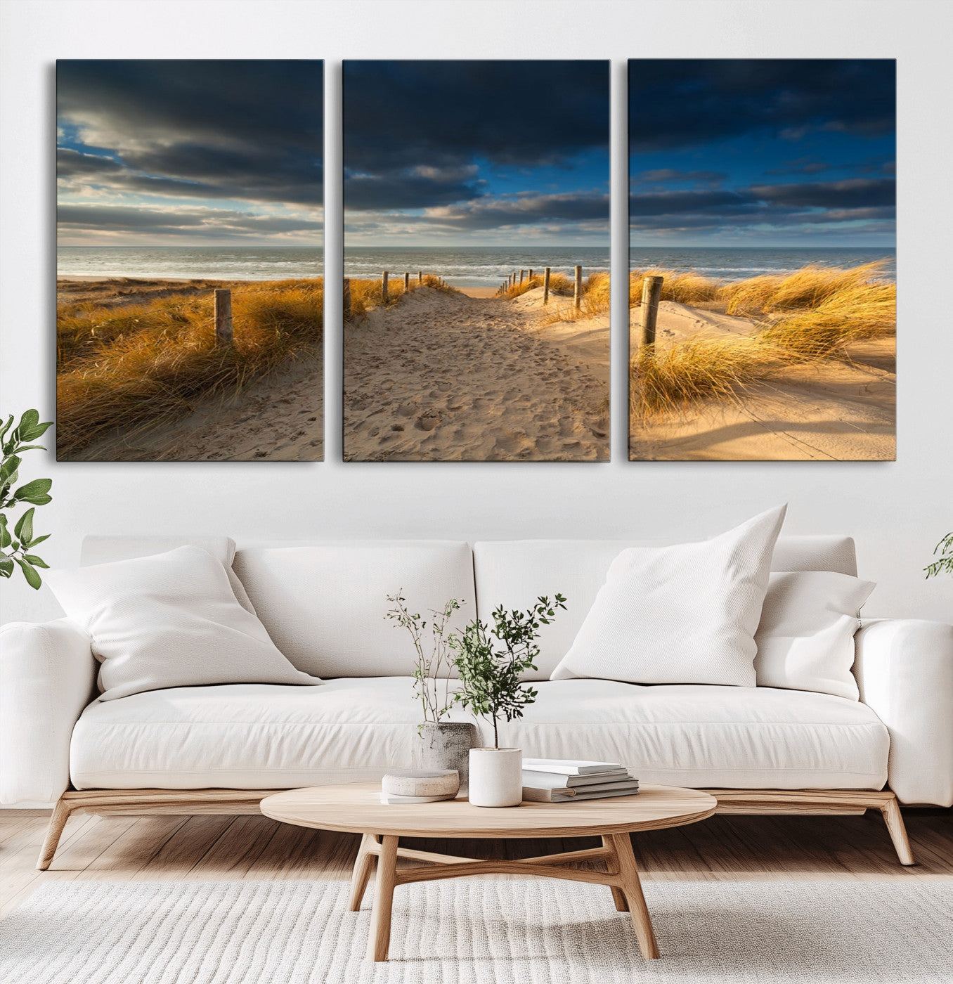 -Ocean Beach Dark Clouds Wall Art Canvas Print