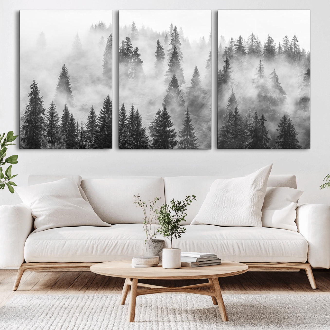 -Forest Wall Art Print | Foggy Pine Forest Canvas Wall Art - Black and White Nature Decor for Living Room, Office