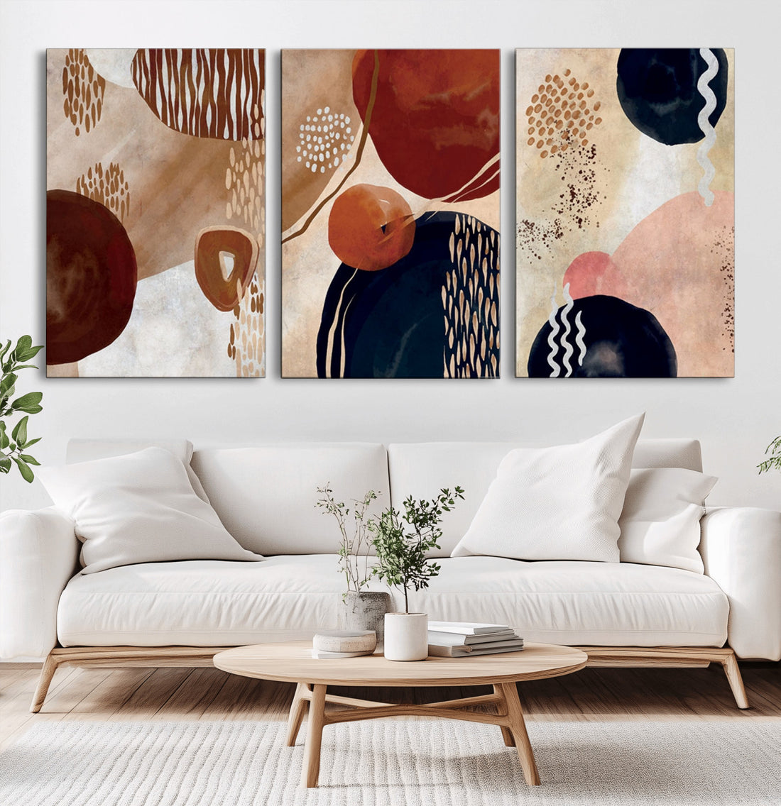 Boho Wall Art Canvas Print Set | Mid-Century Bohemian Wall Artwork, Boho Neutral