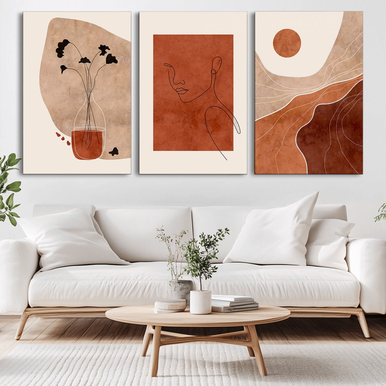 -Boho Sunset Mountain Canvas Print, Modern Boho Sunset Mountain Landscape Triptych – Giclée Canvas