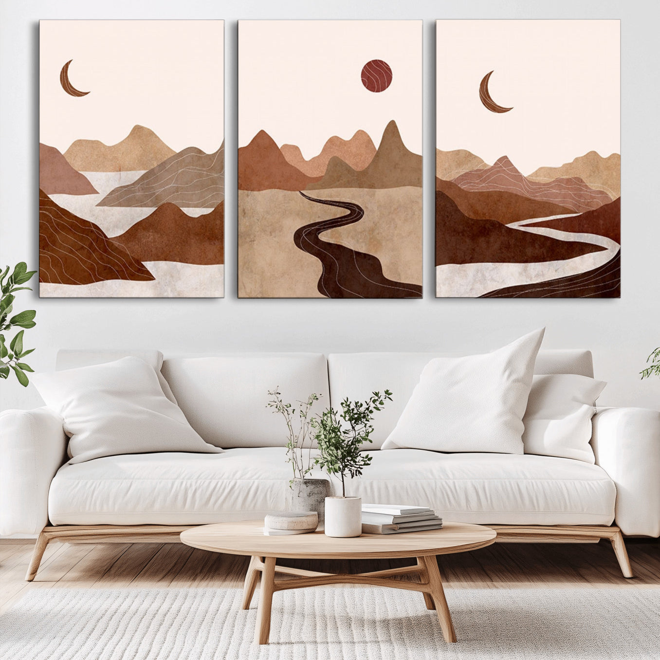 -Boho Wall Art Canvas Print Set Mid-Century Prints Bohemian Wall Artwork Prints Boho Neutral