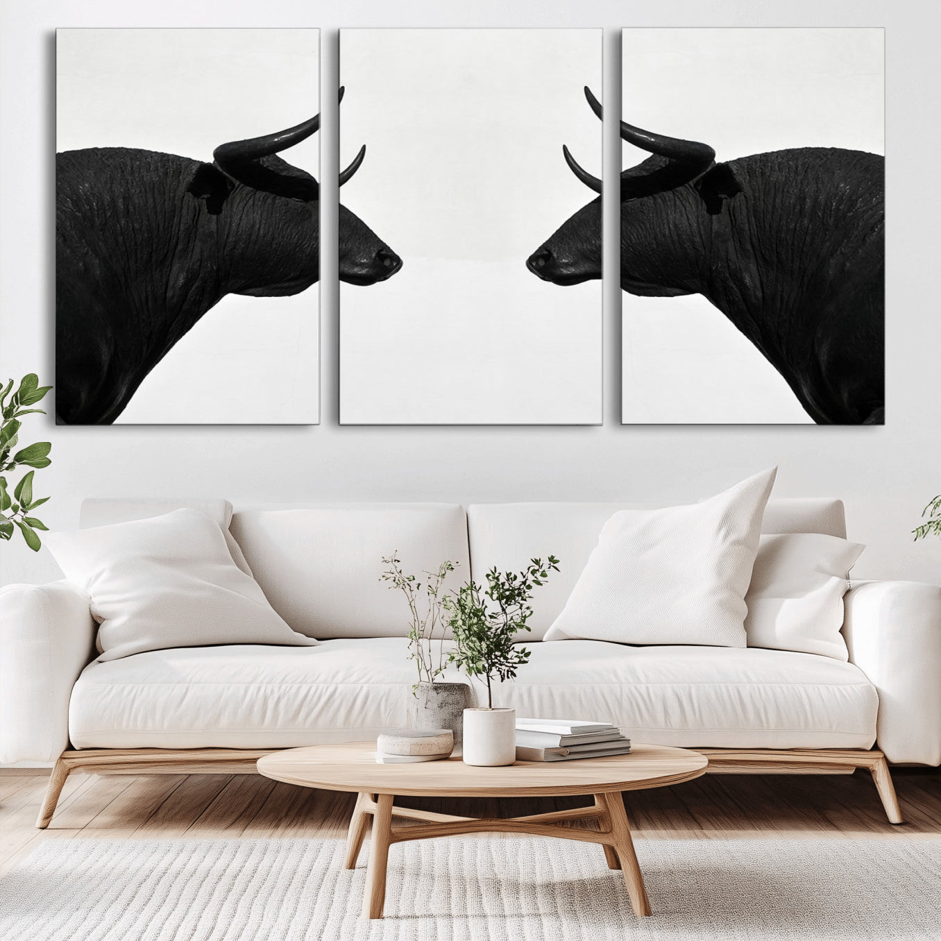 -Spanish Bull Art - Framed Black and White Bull Canvas Print for Modern Rustic Home or Office Decor