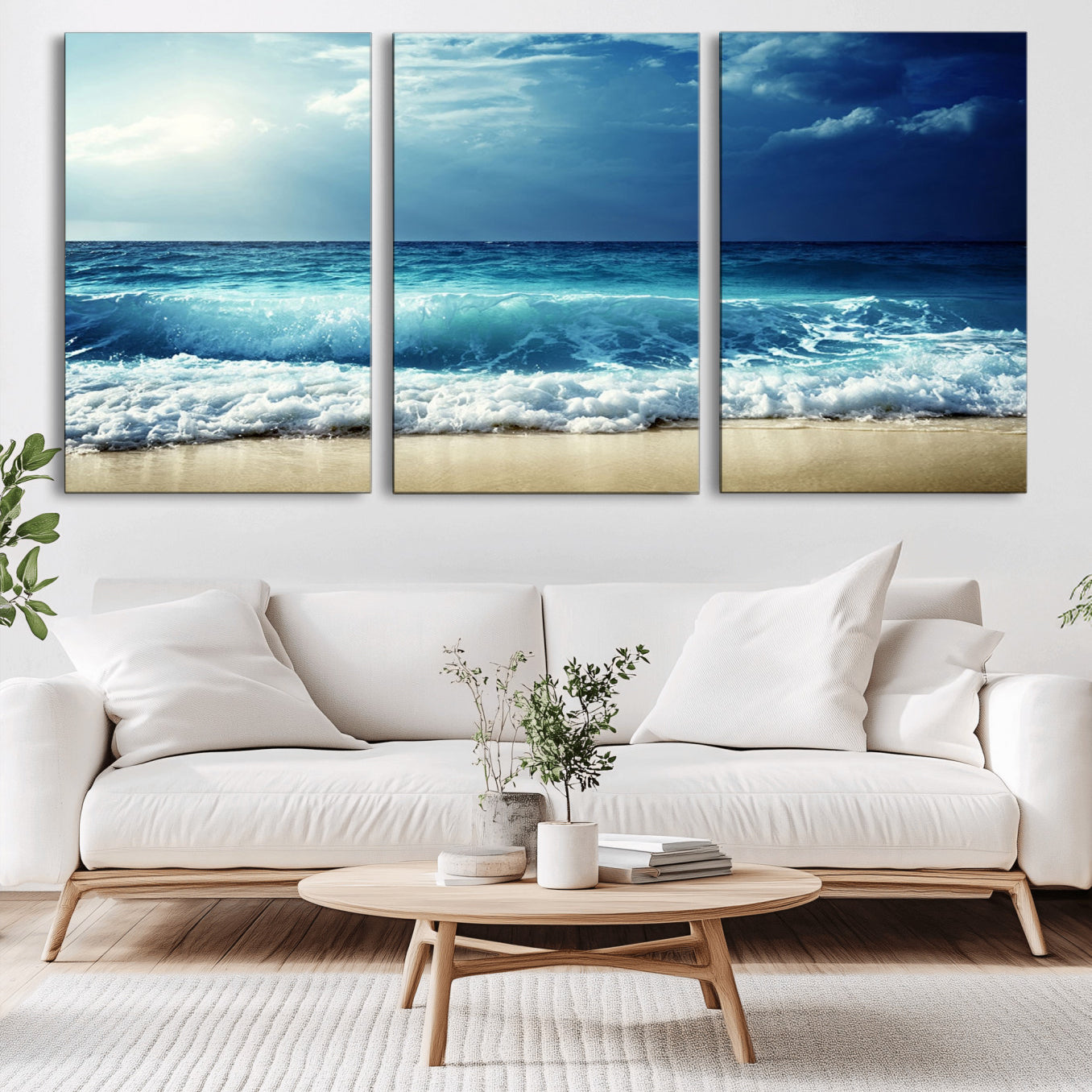 -Majestic Ocean Wave Wall Art Canvas | 3 Panel Large Seascape Print for Living Room, Bedroom, Office