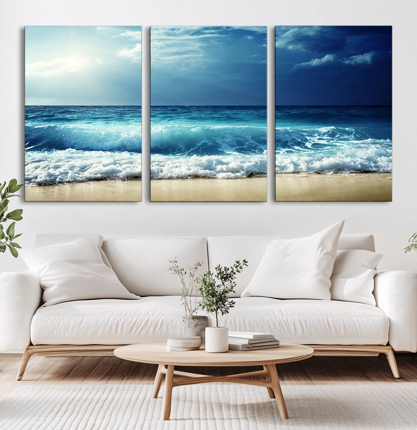 -Majestic Ocean Wave Wall Art Canvas | 3 Panel Large Seascape Print for Living Room, Bedroom, Office