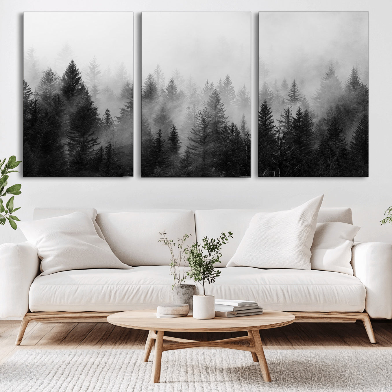 40700-MGV-CV-36X24-Fogy Forest Canvas Wall Art Print - Mountain Wall Art with Pine Trees and Misty Forest Canvas Print