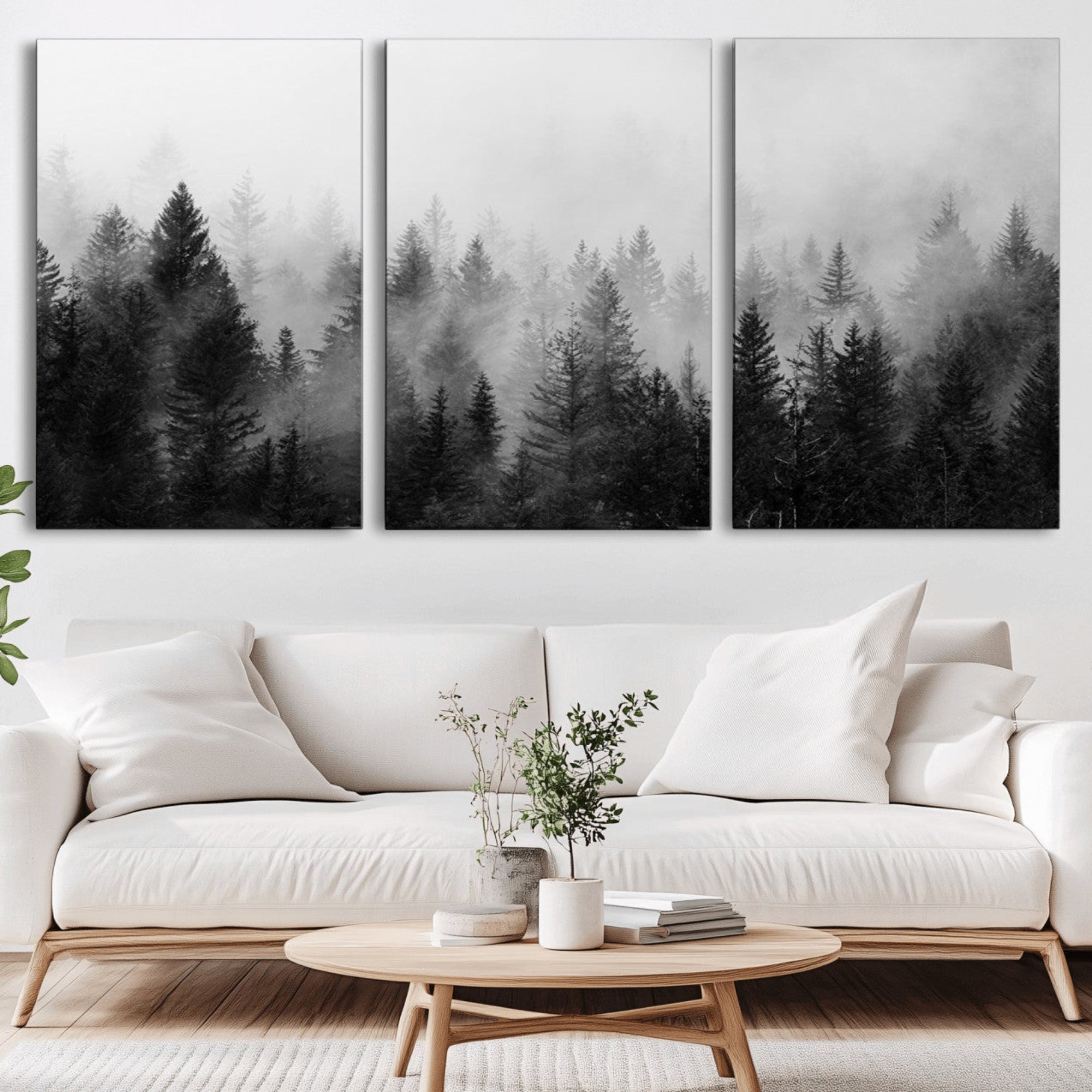 40700-MGV-CV-36X24-Fogy Forest Canvas Wall Art Print - Mountain Wall Art with Pine Trees and Misty Forest Canvas Print
