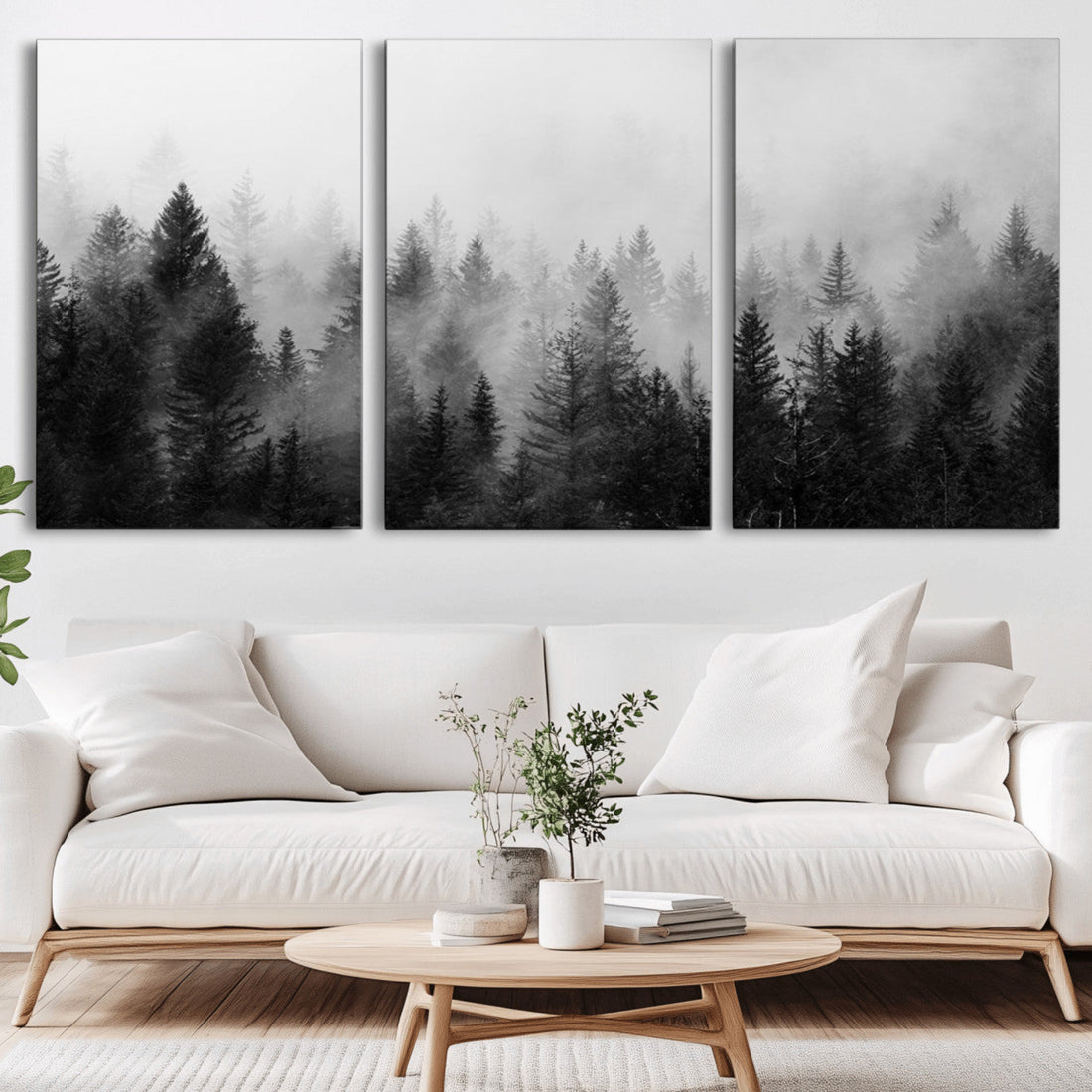 Foggy Forest Canvas Wall Art Print | Mountain Wall Art with Pine Trees and Misty Forest