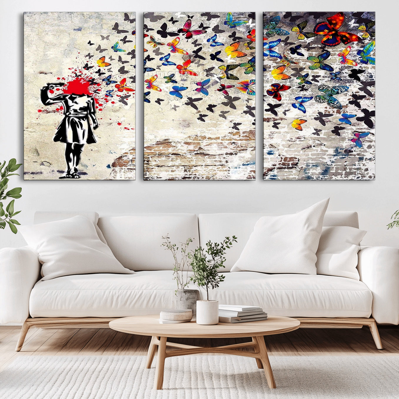 -Banksy Art Butterfly Girl Explosion Canvas Art – Vibrant Urban Graffiti for Modern Interiors - Ready