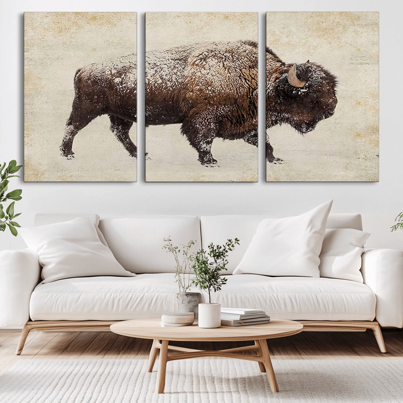 -Buffalo Wall Art, Western Bison Canvas Print, Rustic Buffalo Art for Cowboy Western Decor, Large