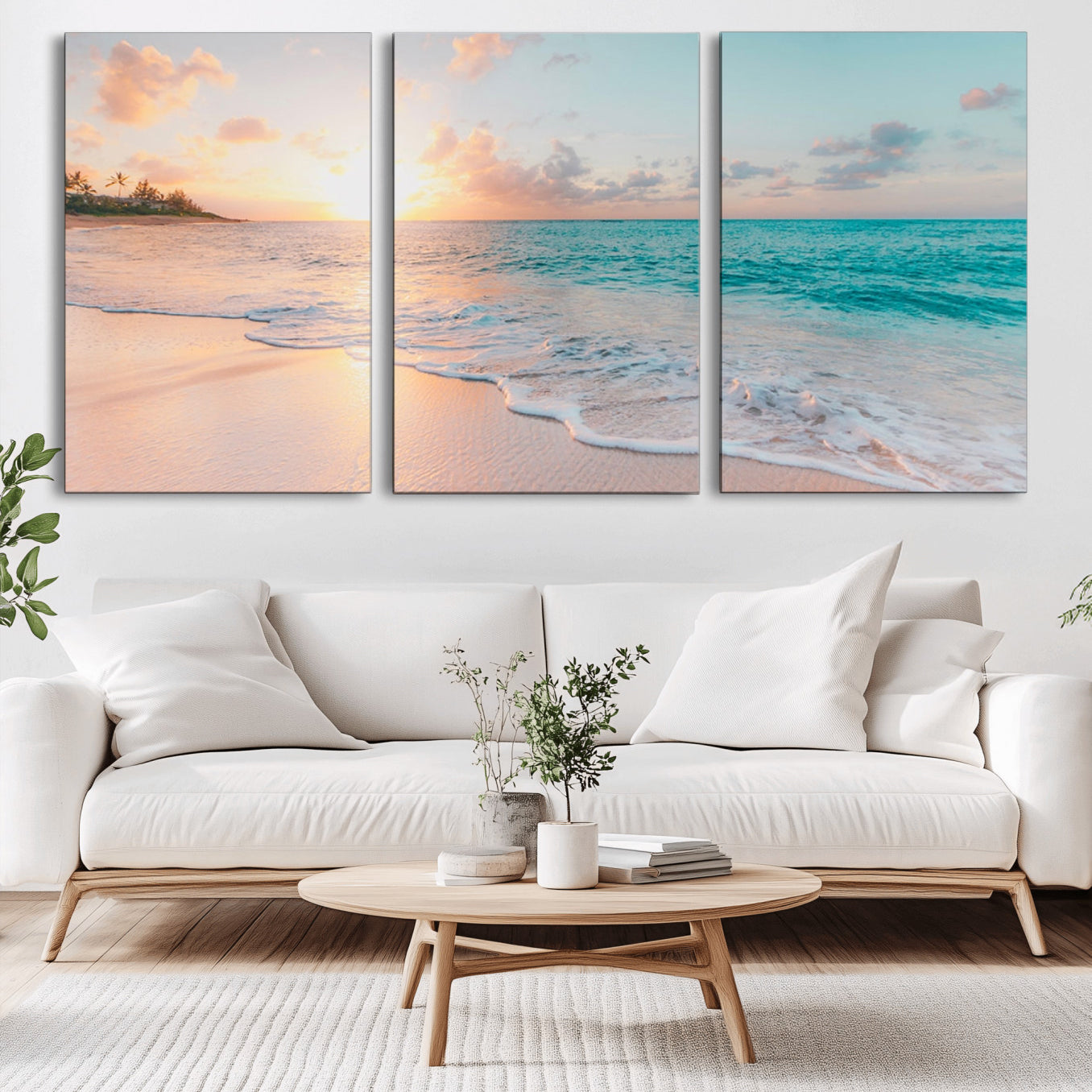 36554-MGV-CV-36X24-Beach Sunrise Wall Art, Coastal Seascape Canvas Print, Ocean Wave Multi-Panel Giclee, Coastal Sunset