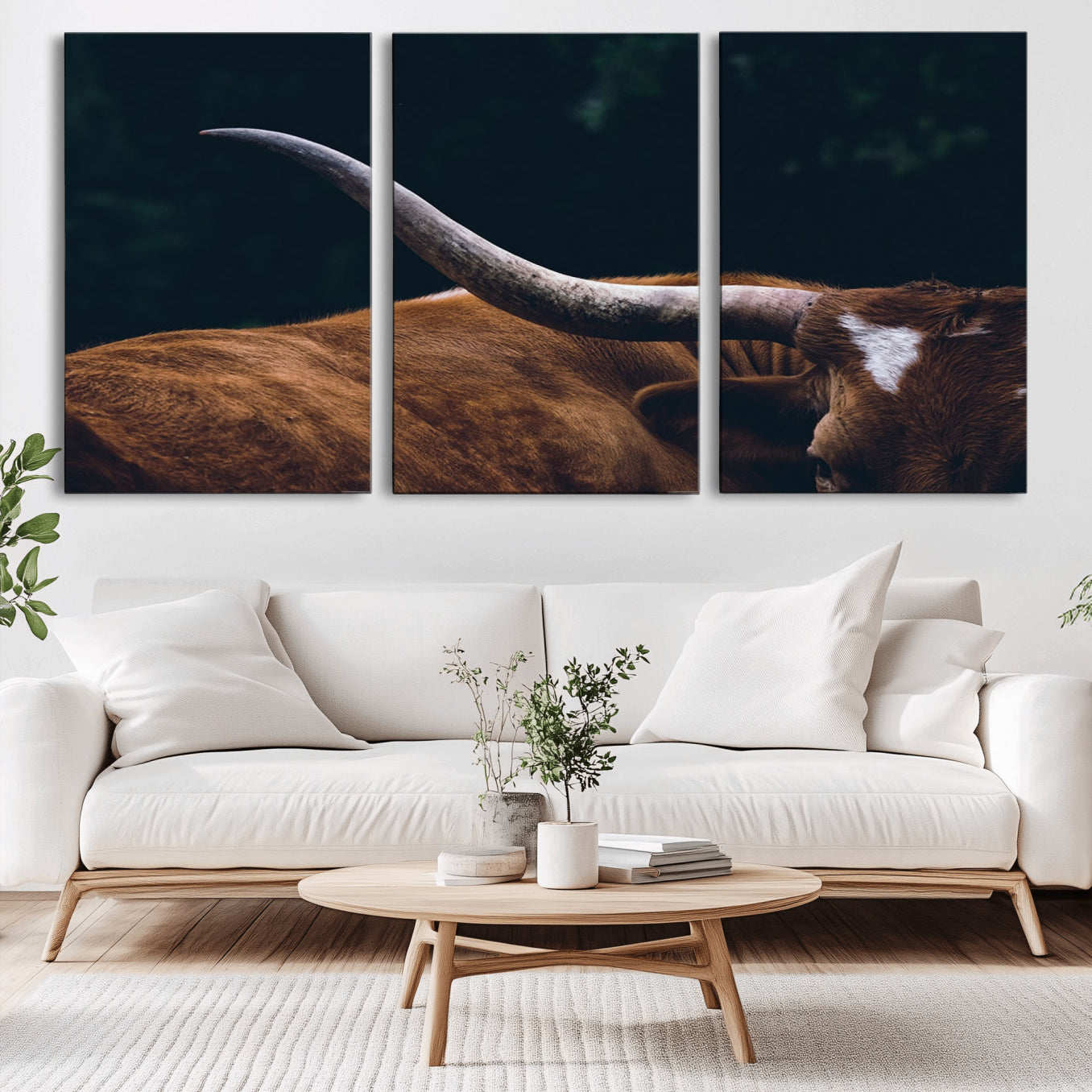 -Texas Longhorn Bull Wall Art Canvas Print - Large Framed Canvas Wall Art, Farmhouse Cabin Wall