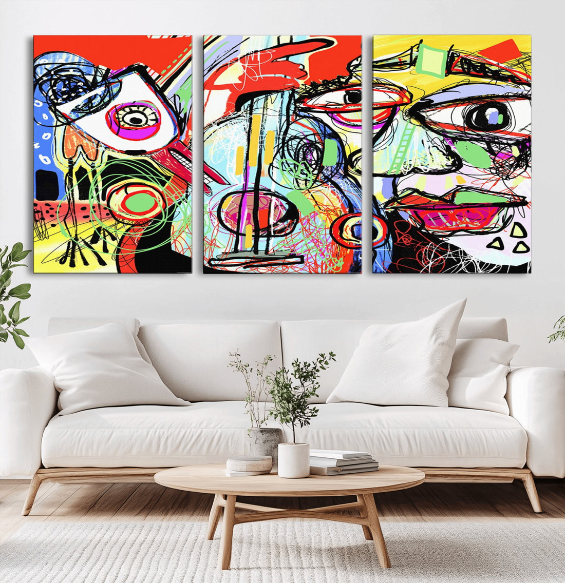 Picasso Style Art Abstract Canvas Wall Art Print, Colorful Abstract Artwork