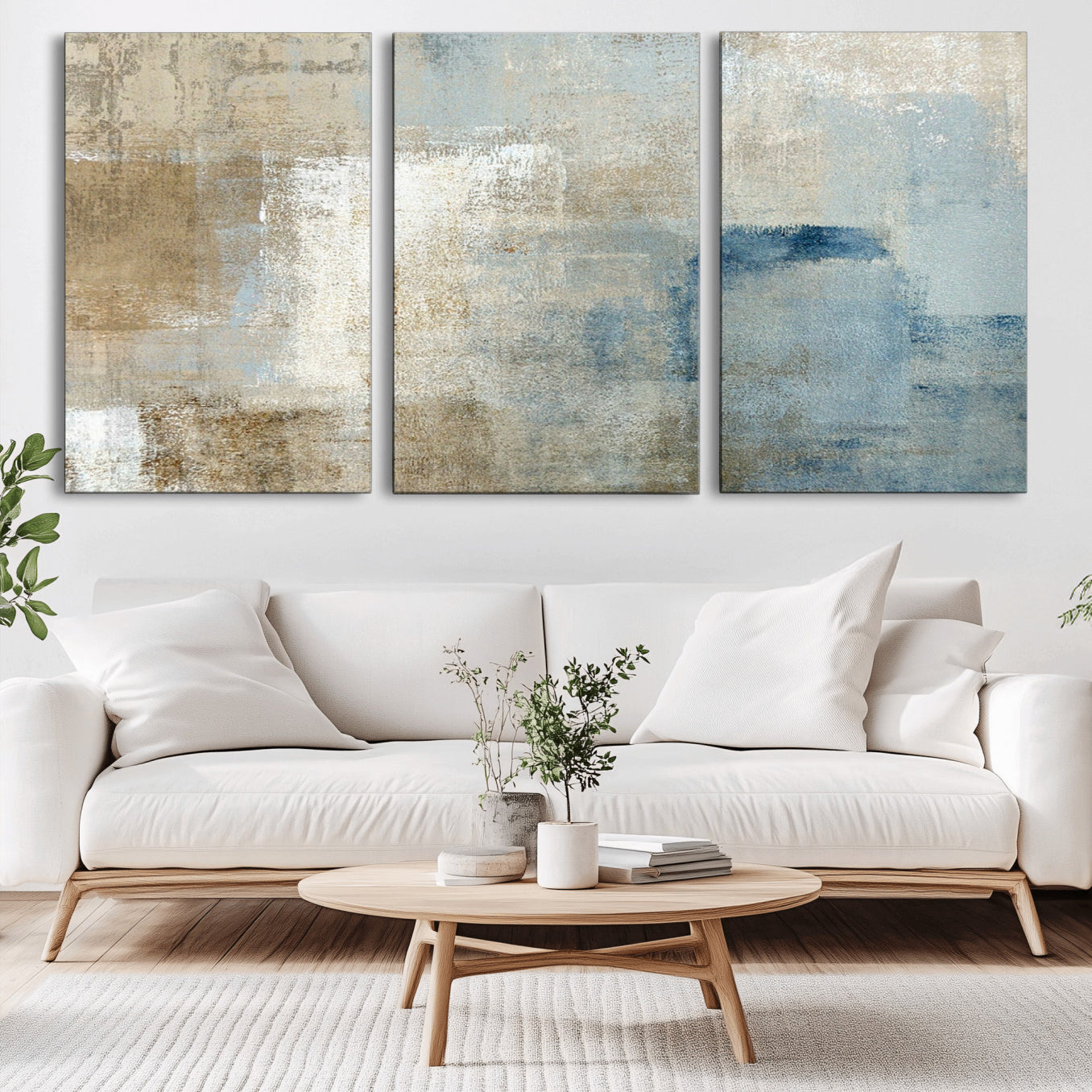 38126-MGV-CV-36X24-Abstract Blue and Beige Wall Art, Modern Minimalist Canvas Print Set, Giclee Textured Art, Large