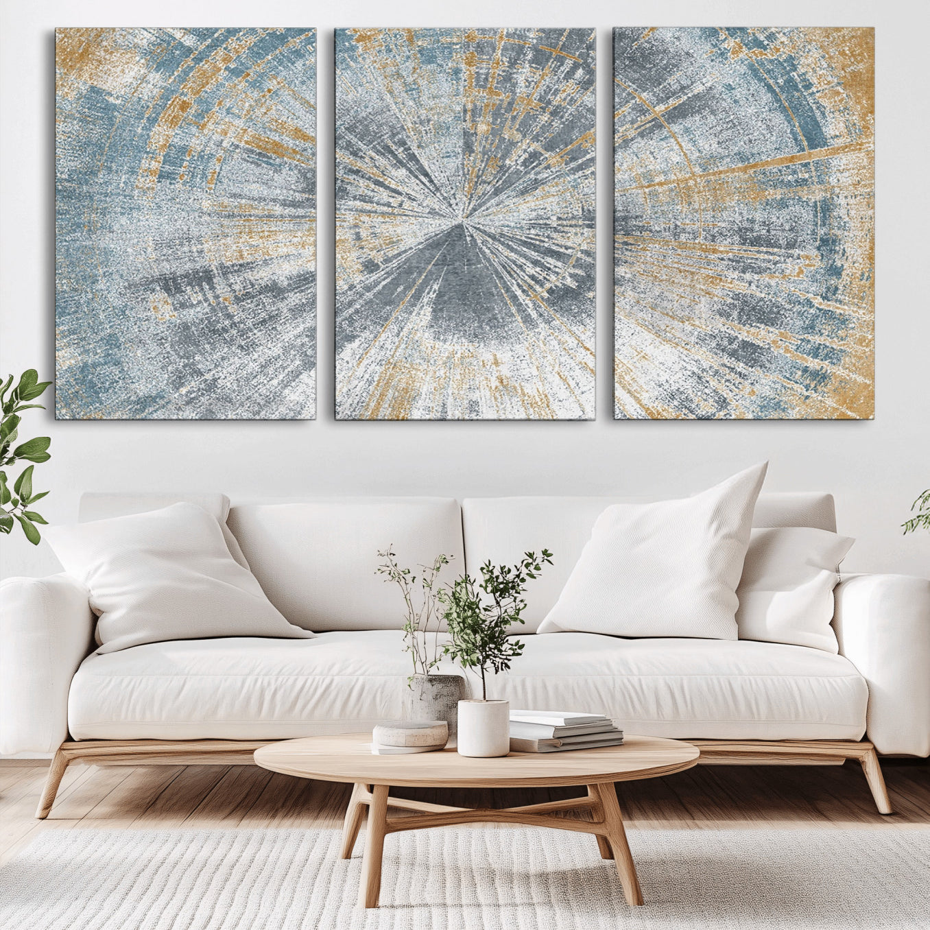 17631-MGV-CV-36X24-Radiant Abstract Wood Rings Canvas Art – Modern Triptych Wall Decor for Living Room or Farmhouse
